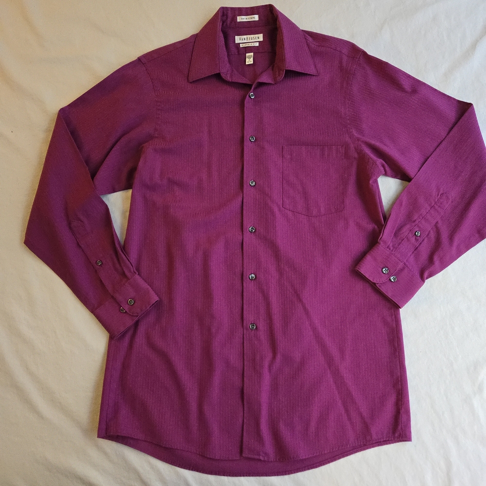 Van Heusen Classic Fit Satin Stripe Men's Dress Shirt Rich Purple